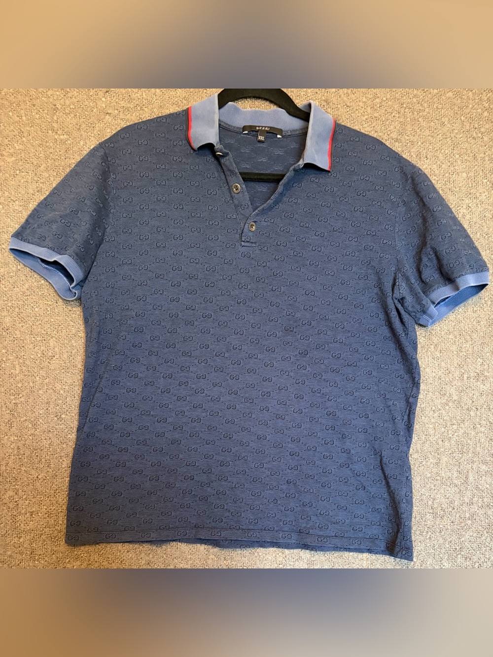 Gucci VTG 07 Navy Blue Logo Jacquard Polo with Contrast Collar